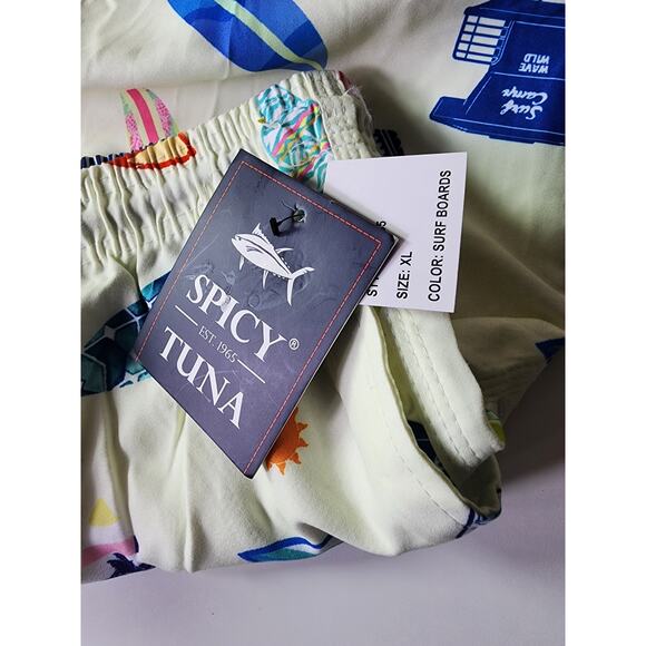 SPICY TUNA Men's NEW Cream w/ Colorful Surfboards Swim Trunks SZ XL (waist 34") - Picture 5 of 9